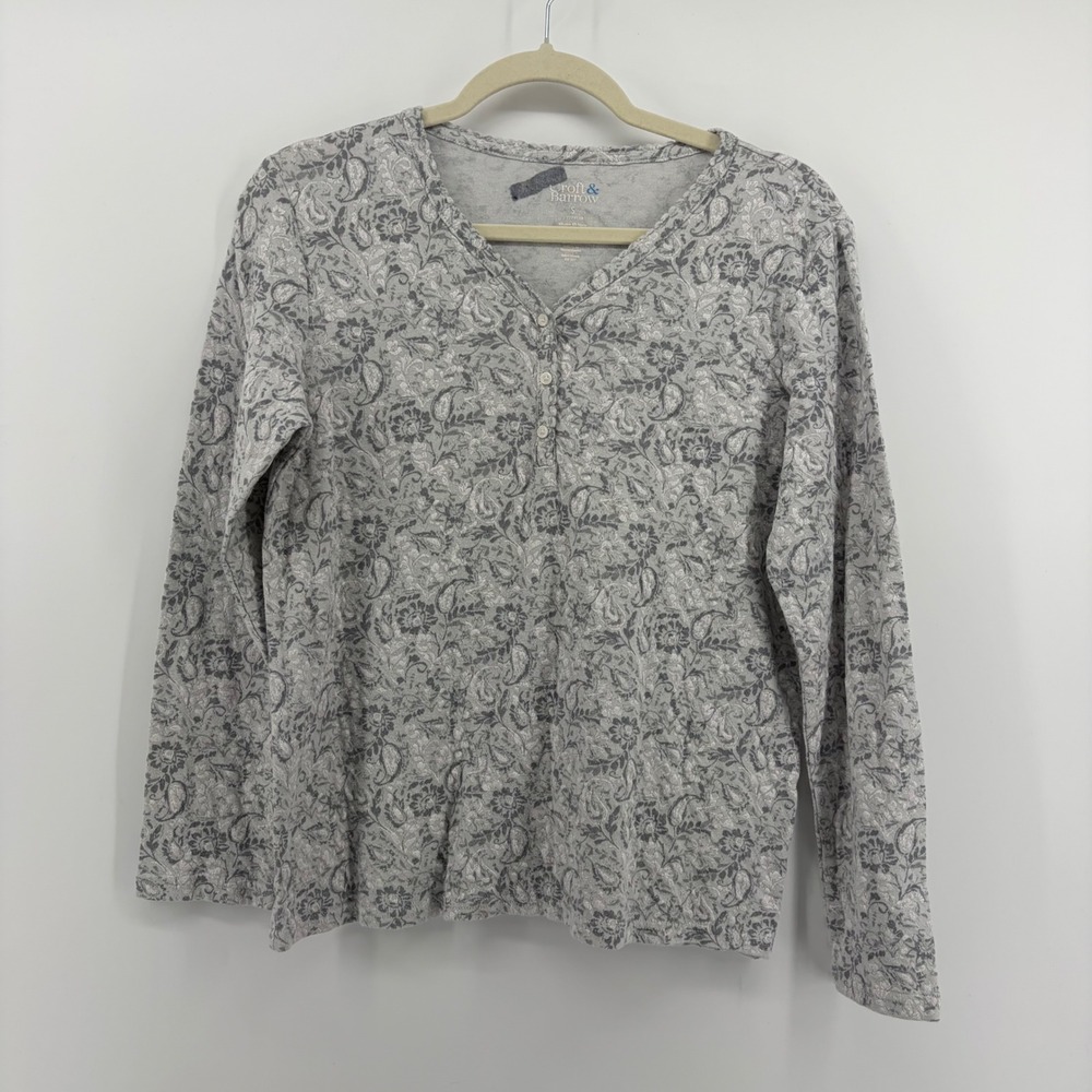 Croft & Barrow Womens Sleepwear Long Sleeve Top Grey Floral Print‎ Size Small